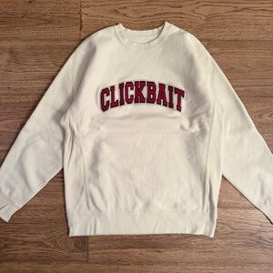David Dobrik Clickbait FanJoy Cream Crewneck Pullover Sweater Mens Large EUC